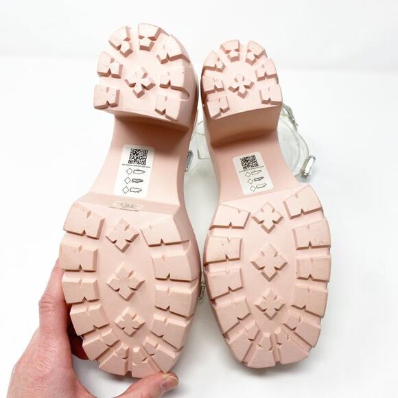 ASOS Light Pink Chunky Heel Sandals w PVC and Rhinestones Sz 6 Adjustable Strap - Picture 7 of 12